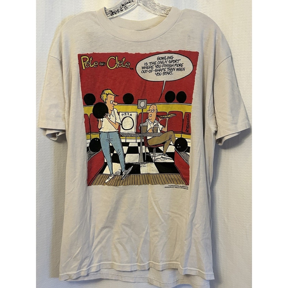VTG 80s Pete And Clete Bowling Cartoon T Shirt White XL Single Stitch